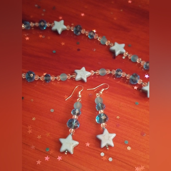 Sunburst Star Sunstone Rhinestone Crystal Turquoise Pendant Necklace Earrings - Picture 8 of 11